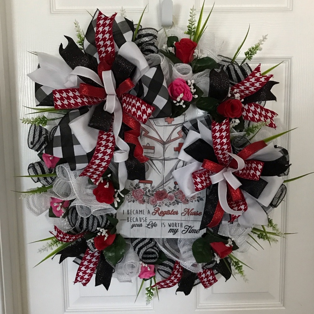Festive Red and Black Register Nurse Wreath